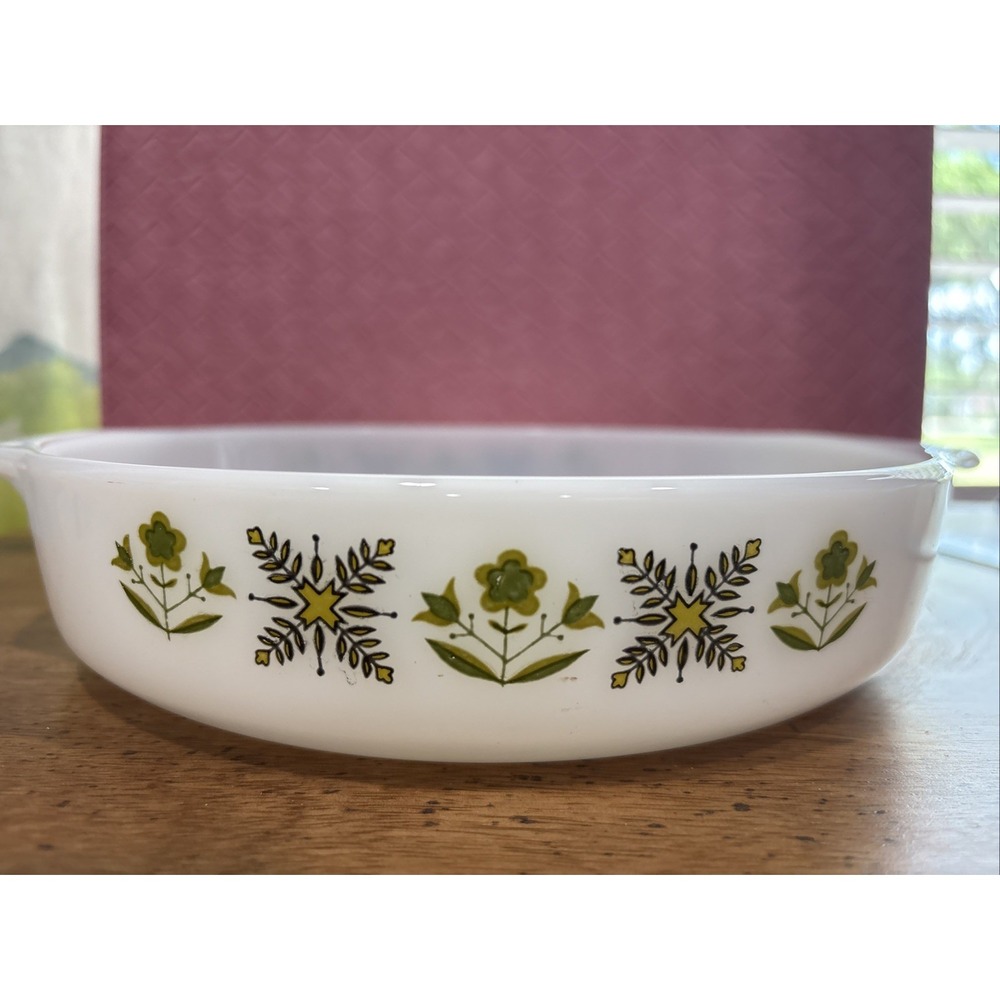 Vintage Fire King Meadow Green #429 Cake Pan 9" Baking Dish Anchor Hocking